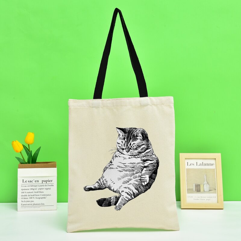 

Cartoon Cat Graphic Shopper Bag, Beige