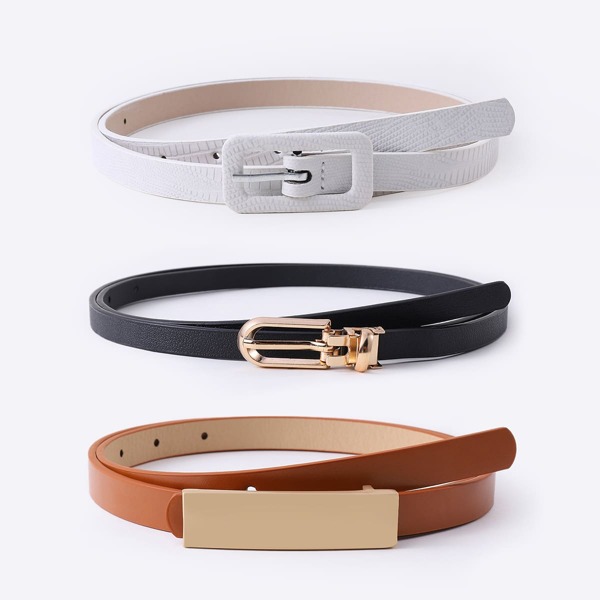 

3pcs Metal Buckle Belt With Hole Punch, Multicolor