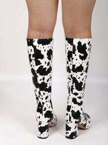 Botas cremallera lateral con estampado de vaca grueso - Blanco y Negro - Ver 4