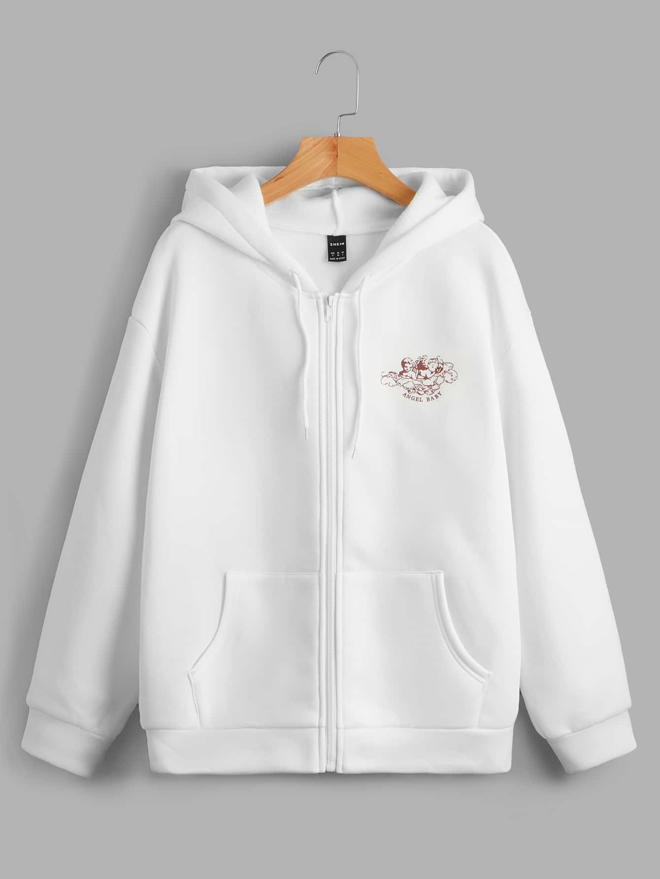 Sudadera con capucha con estampado de ángel con cremallera con forro térmico - Blanco - Ver 1