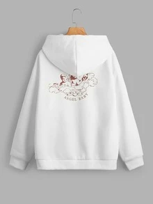 Sudadera con capucha con estampado de ángel con cremallera con forro térmico - Blanco - Ver 2