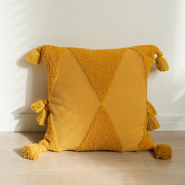 

Tassel Decor Cushion Cover Without Filler, Yellow