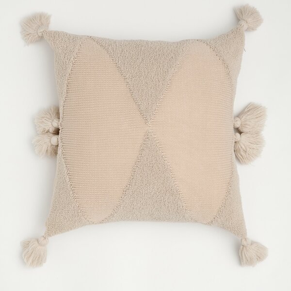 

Tassel Decor Cushion Cover Without Filler, Beige