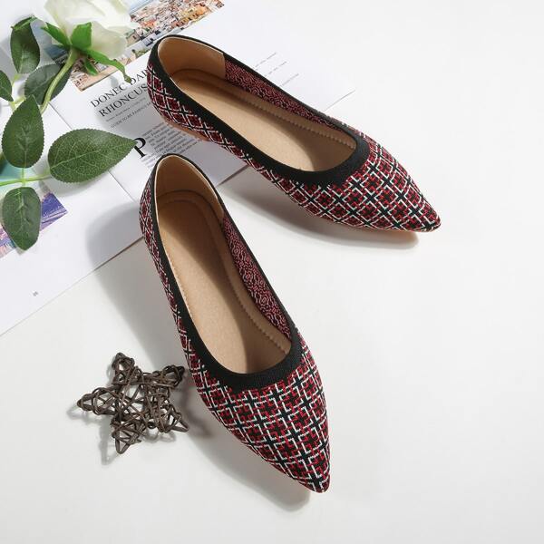 

Knit Detail Geometric Pattern Ballet Flats, Multicolor
