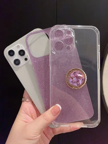 金屬亮絲手機外殼帶水鑽圓環支架 - 紫羅蘭色 - 查看 3