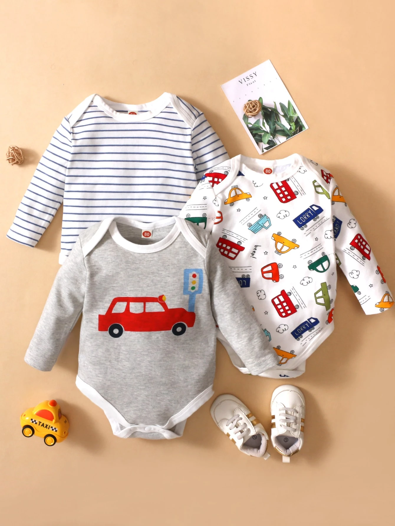 Bebe 3 Pieces Body A Imprime Dessin Anime Voiture Et Rayures Mode En Ligne Shein France