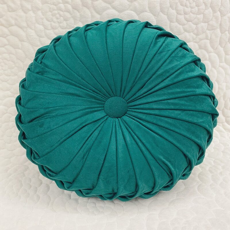 

Round Pleated Decorative Pillow, Blue