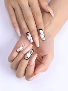 24Pcs Geometric Pattern Fake Nail & 1Sheet Tape Press On Nails Nail Supplies Nails - Multicolor - View 1