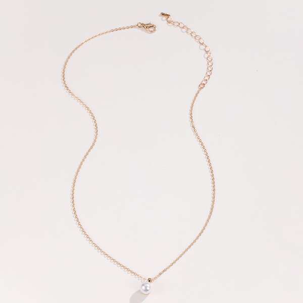 

Faux Pearl Charm Necklace, Gold