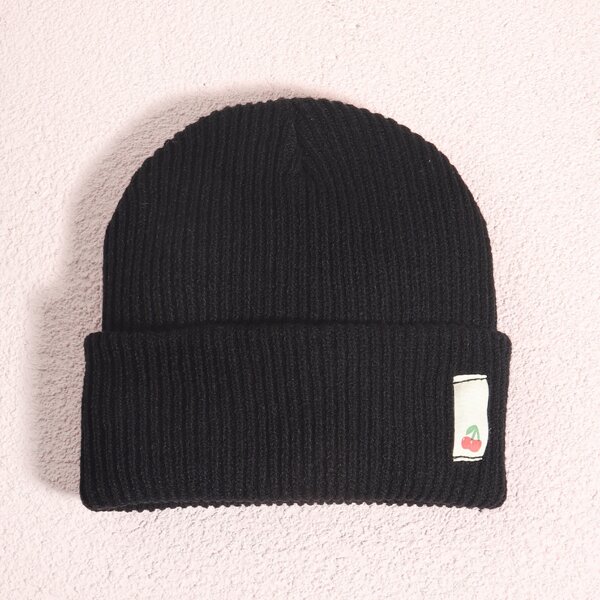 

Fruit Detail Knitted Hat, Black