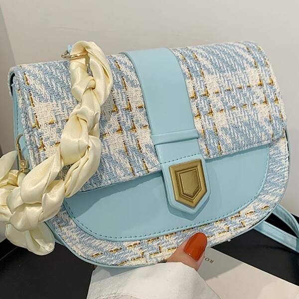 

Tweed Flap Saddle Bag, Blue