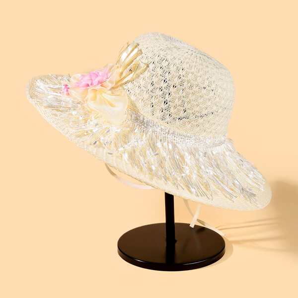 

Flower Decor Straw Hat, Multicolor