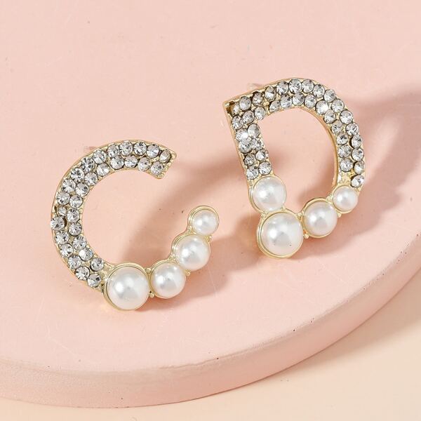 

Rhinestone Letter Design Stud Earrings, Gold