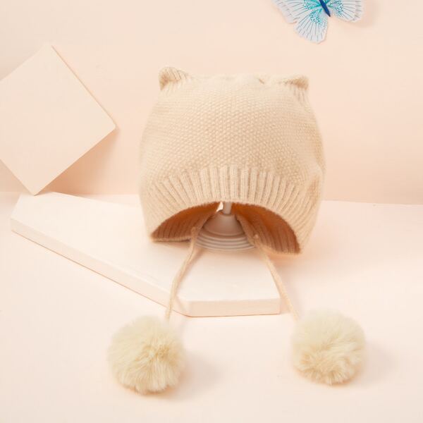 

Pom Pom Decor Knitted Hat, Beige