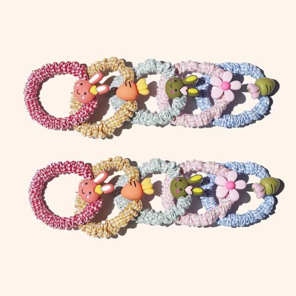 

10pcs Toddler Girls Flower Decor Hair Tie, Multicolor