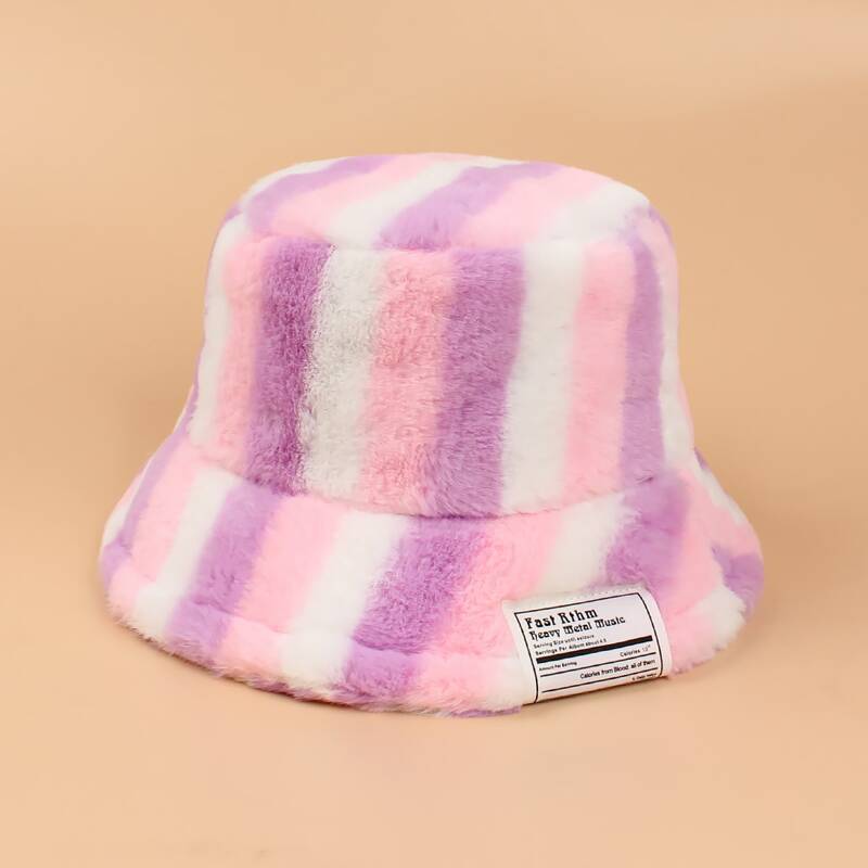 

Fluffy Striped Bucket Hat, Multicolor