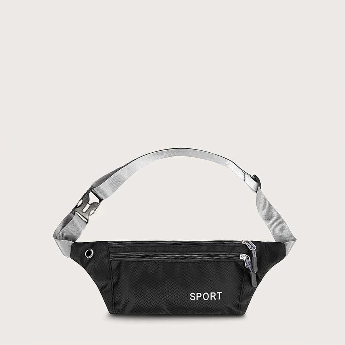 

Letter Graphic Zip Front Fanny Pack, Black