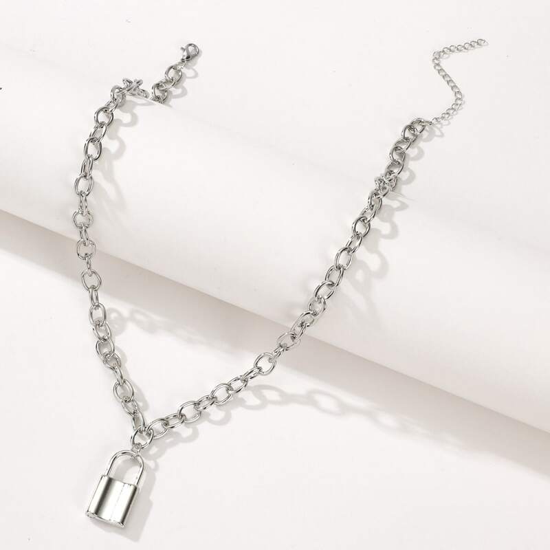 

Lock Pendant Chain Necklace, Silver