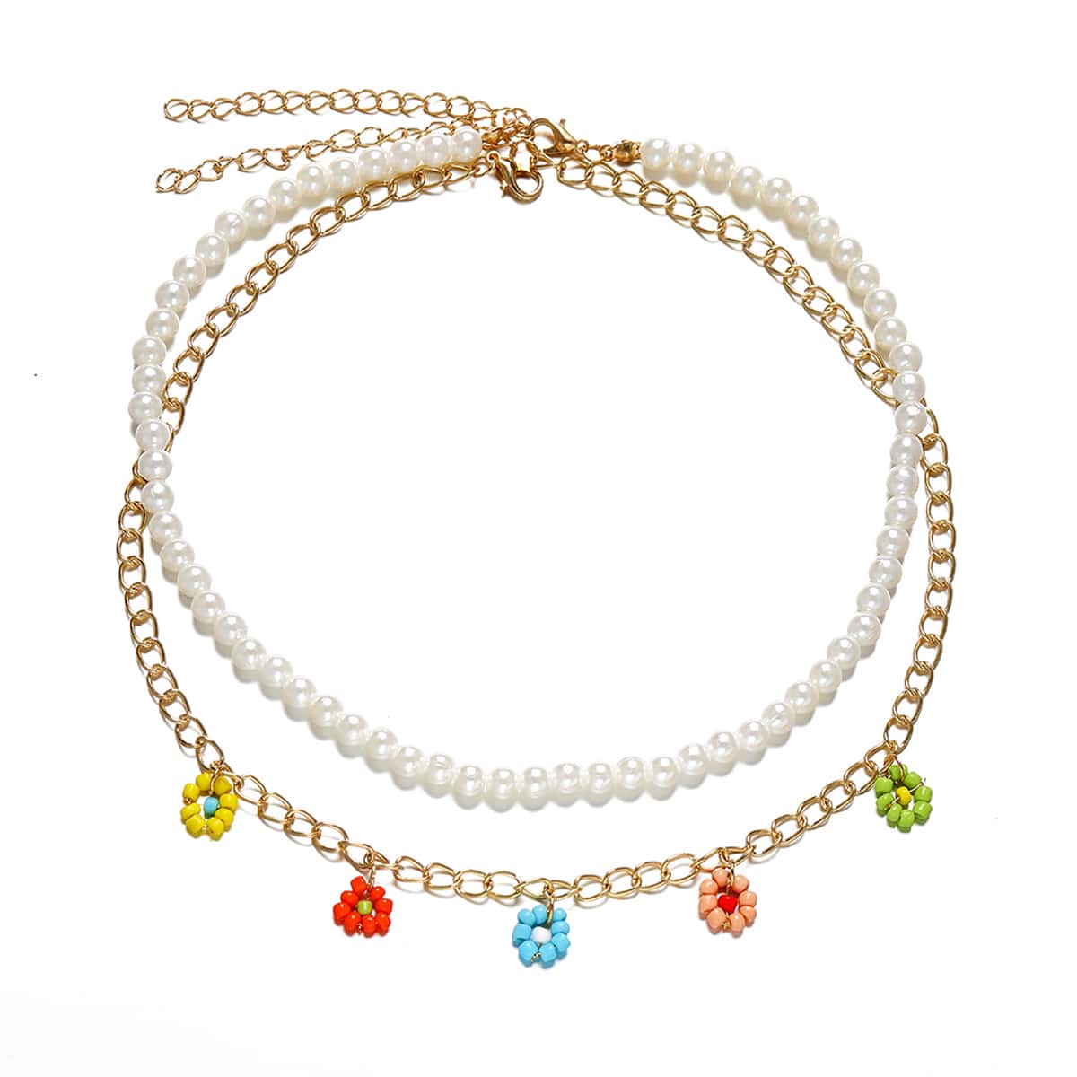

2pcs Faux Pearl Beaded Necklace, White