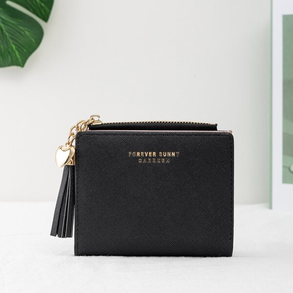 

Girls Tassel Decor Letter Graphic Small Wallet, Black