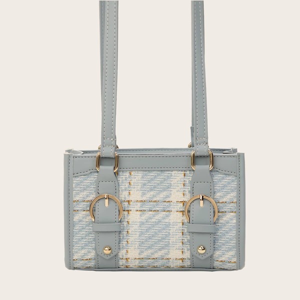 

Tartan Buckle Decor Shoulder Bag, Blue