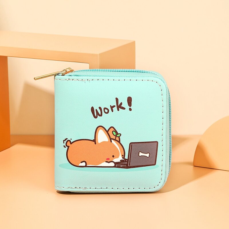 

Mini Cartoon Dog Print Coin Case, Mint green