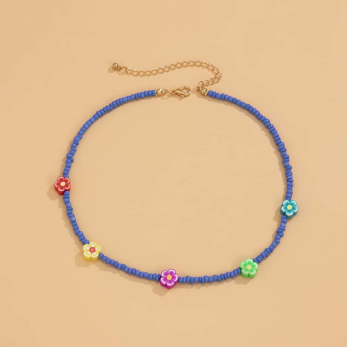 

Floral Decor Beaded Necklace, Blue