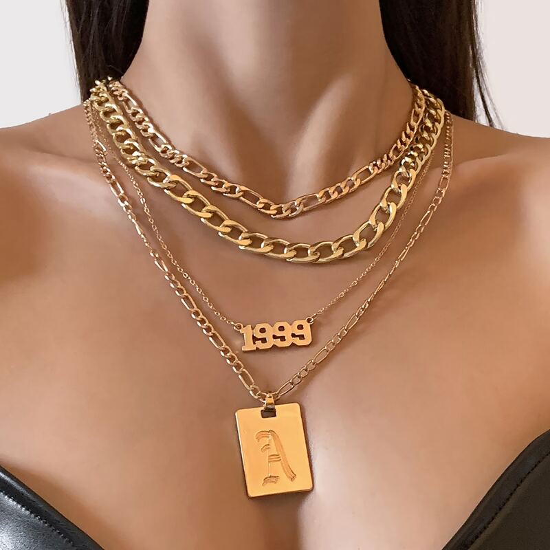 

4pcs Geo Pendant Chain Necklace, Gold