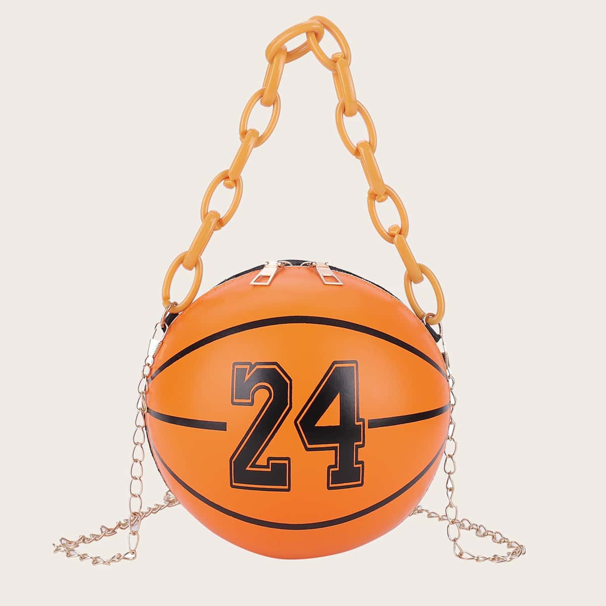 

Basketball Design Chain Satchel Bag, Brown