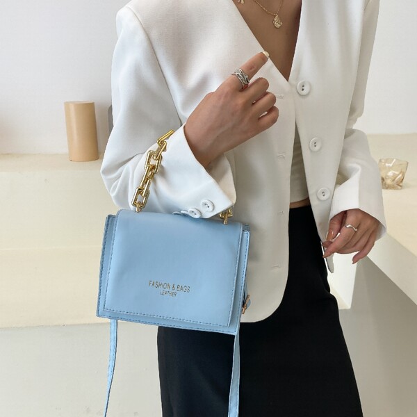 

Minimalist Flap Satchel Bag, Blue