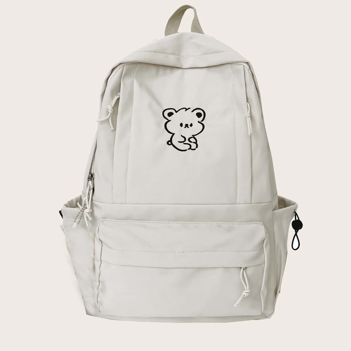 

Cartoon Bear Graphic School Bag, Beige