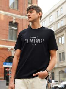 Hombres Camiseta con estampado de estrella & slogan - Negro - Ver 3