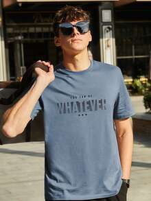 Hombres Camiseta con estampado de estrella & slogan - Neblina azul - Ver 4