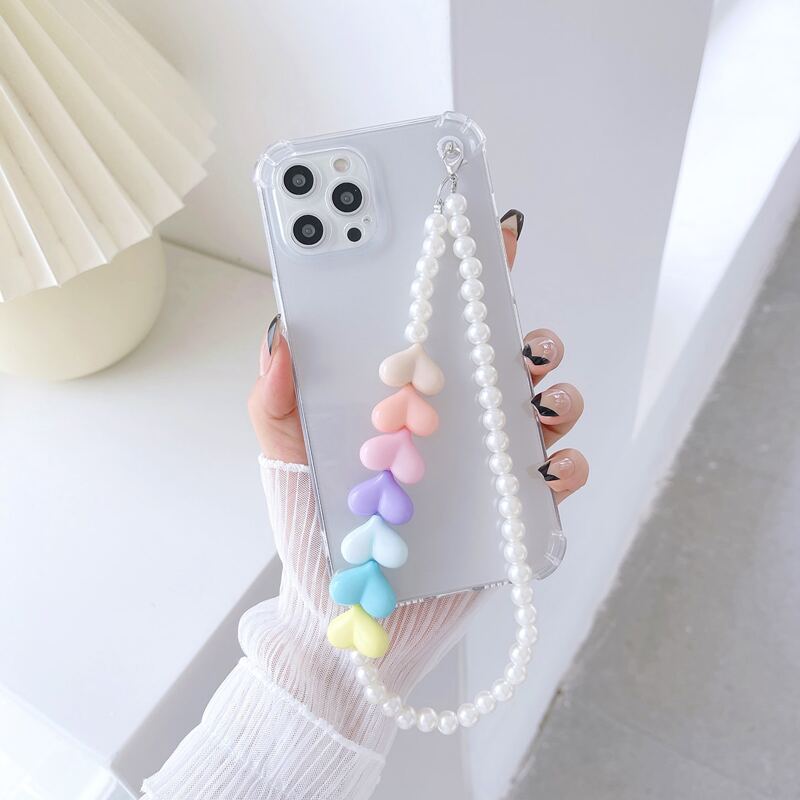 

3D Heart Decor Hand Strap Phone Case, Multicolor