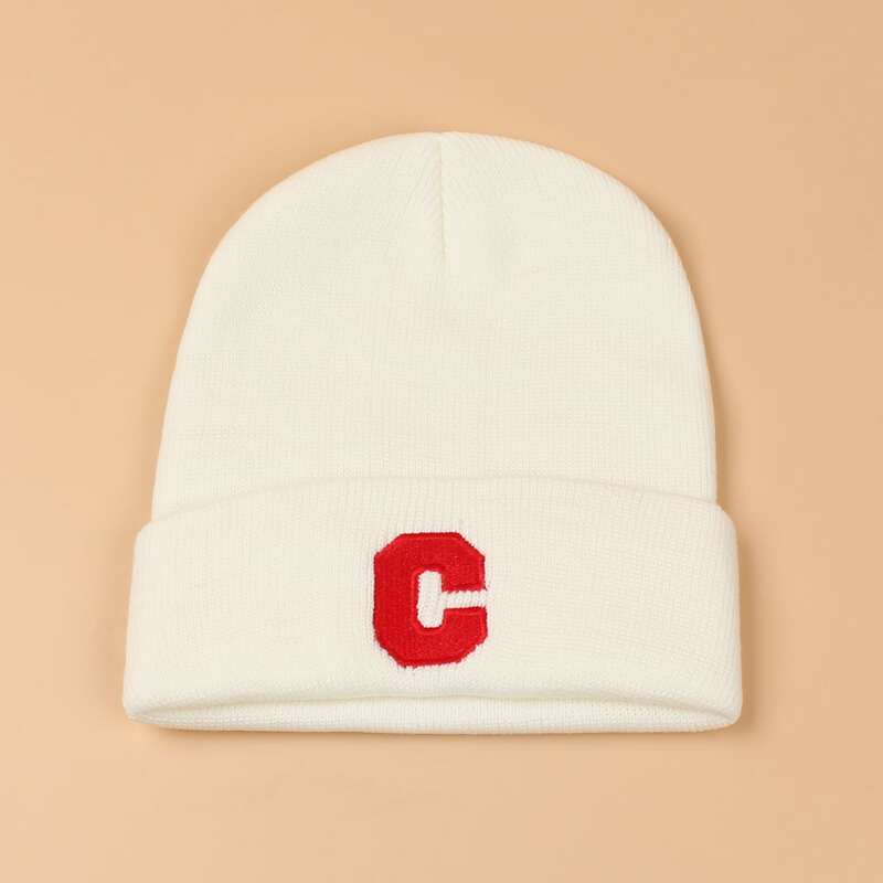 

Letter Embroidery Knit Beanie, White