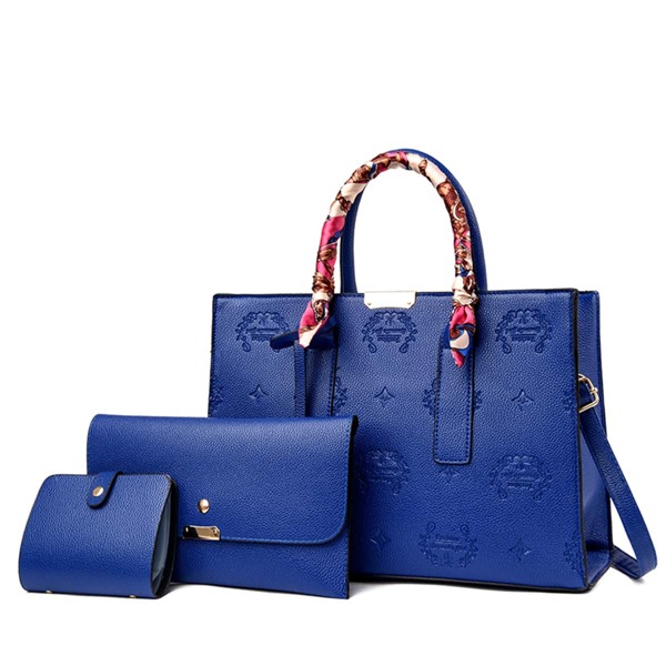 

3pcs Slogan Graphic Tote Bag Set, Blue