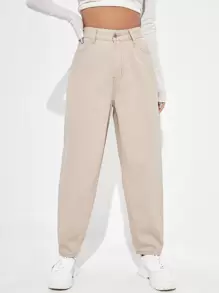 Quần jean nữ Nút Túi Dây kéo màu trơn - Màu Khaki - Xem 1