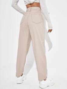 Quần jean nữ Nút Túi Dây kéo màu trơn - Màu Khaki - Xem 2