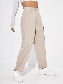 Quần jean nữ Nút Túi Dây kéo màu trơn - Màu Khaki - Xem 5