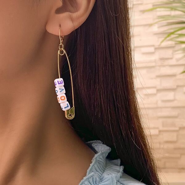 

Letter Decor Drop Earrings, Multicolor