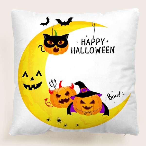 

Halloween Pumpkin Print Cushion Cover Without Filler, Multicolor