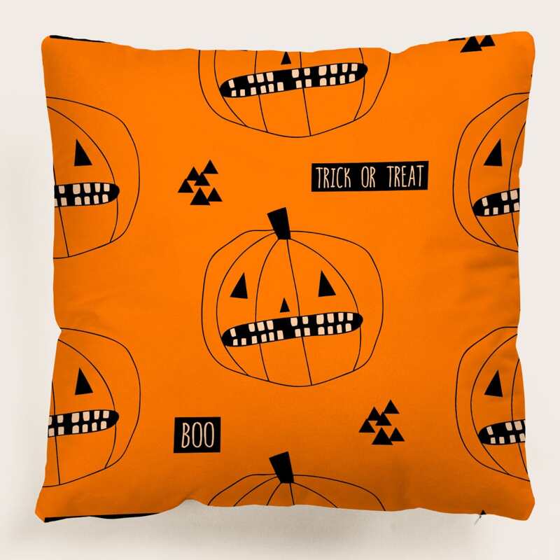 

Halloween Pumpkin Print Cushion Cover Without Filler, Multicolor