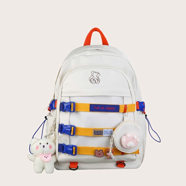 

Cartoon Graphic School Bag, White