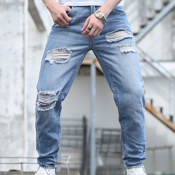 

Men Bleach Wash Ripped Jeans, Medium wash