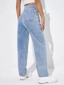 SHEIN EZwear High Waisted Chain Lace Up Jeans - Light Wash - View 2