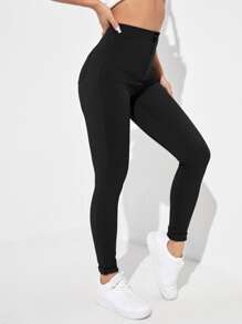 SHEIN MOOSTA Women's Solid Color High Waisted Skinny Casual Pants