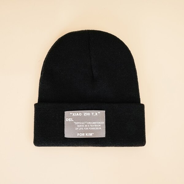 

Letter Label Decor Beanie, Black
