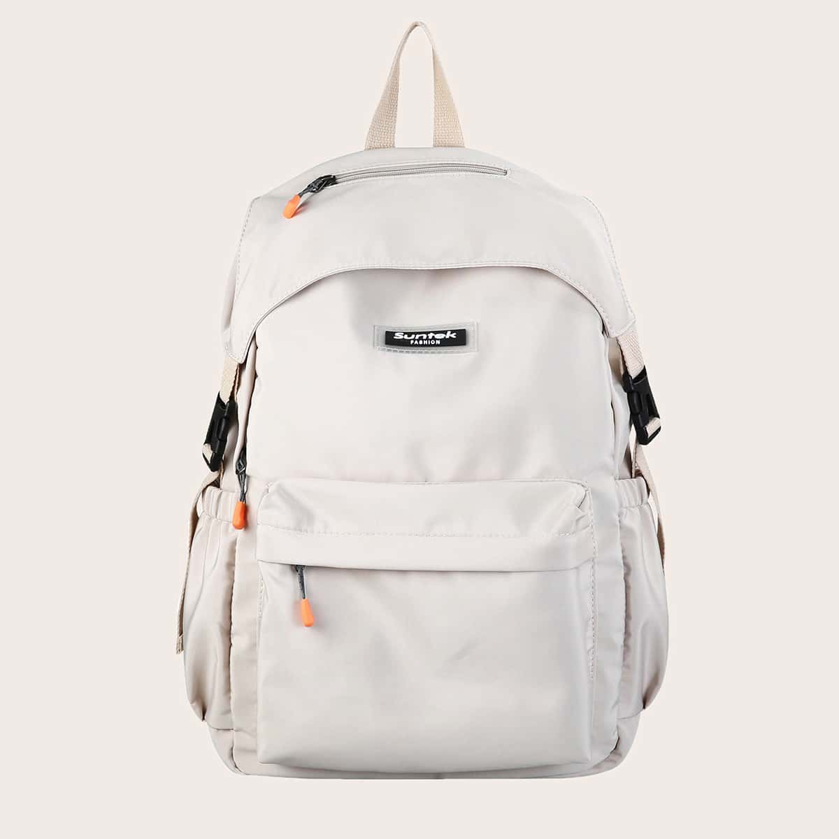 

Large Capacity Patch Decor Backpack, Beige