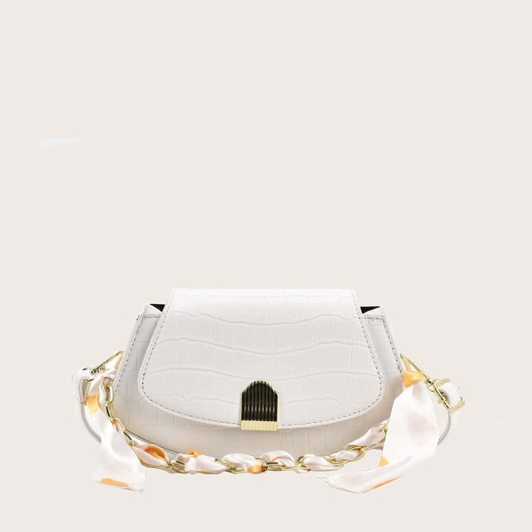 

Twilly Scarf Decor Flap Saddle Bag, White
