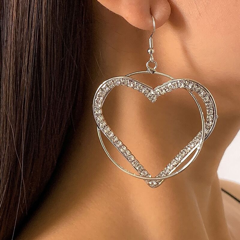 

Heart Drop Earrings, Silver